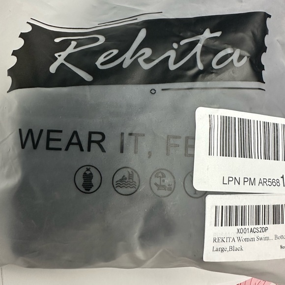 REKITA Women Swim Skirt Solid Color Waistband Skort Bikini Bottom Black New Size - Picture 2 of 2